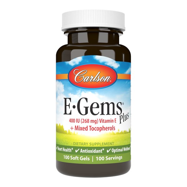 Carlson - E-Gems Plus, 400 IU (268 mg), Natural-Source Vitamin E, Heart Health & Optimal Wellness, Antioxidant, 100 Soft Gels