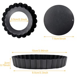 Pack of 6 Tart Moulds with Lifting Base, Non-Stick Coating Quiche Mould, Small, 10 cm / 4 Inch X8 Round Pie Mould, Tartelette Moulds Made of Carbon Steel, Highkit (10 cm x 6)