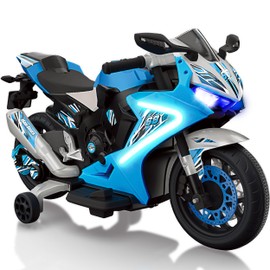 Kid Trax 6V Glow Electric Toddler Kids Motorcycle - Toddler Bike, Indoor/Outdoor Toys, Durable, LED Headlights and Body Light, Realistc Sounds, Kids Ride On Toys, Max Weight 65lbs, Ages 3-6, Blue