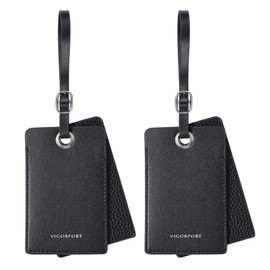 Vigorport Luggage Tag for Suitcase Women Men, 2 Pack Premium Faux Leather Travel Bag Labels, Privacy Protection Suitcase Tags (Black)