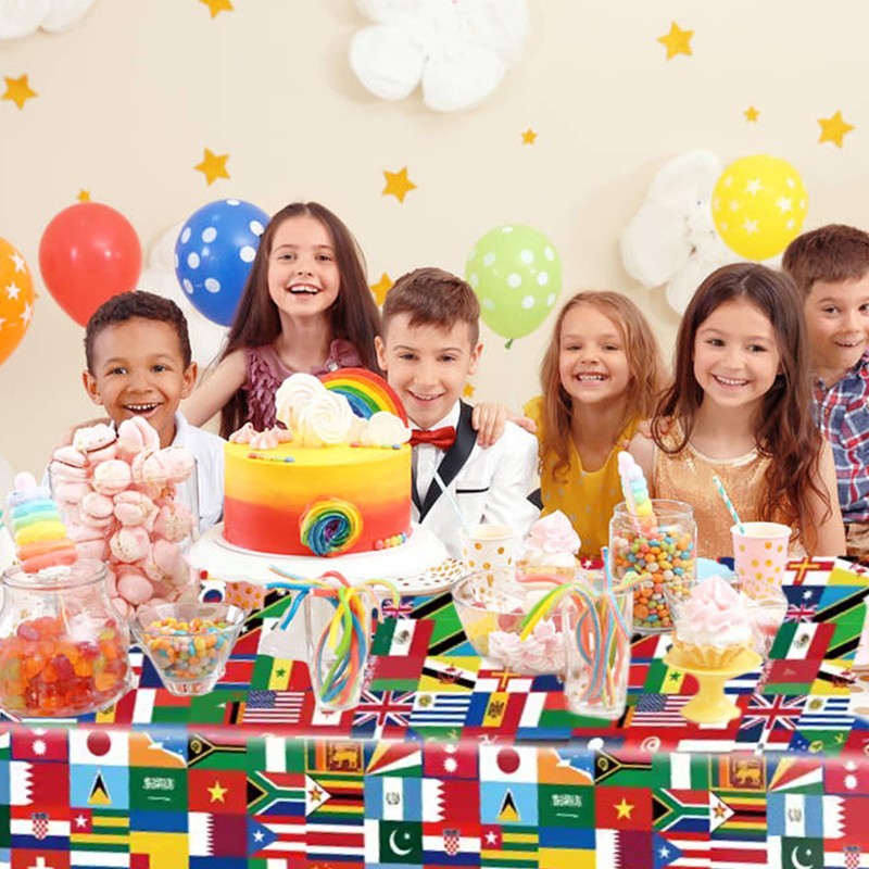 SINGOMON 2PCS Word Flag Table Cloths International Party Table Cloths