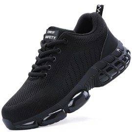 OWIF Steel Toe Work Shoes for Men Women Comfortable Lightweight Cushion Composite Toe Construction Safety Toe Shoes Black