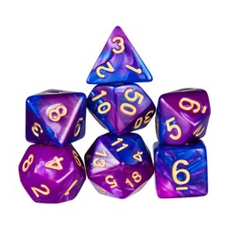 trpg 7 Dice Polyhedral Dice with High Quality Storage Iron Box for Cthulhu Mythology, TRPG Card Game, Education and More (Blue and Purple)