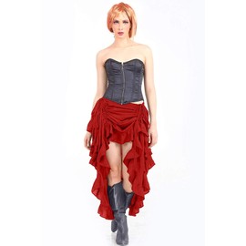 ThePirateDressing Steampunk Victorian Cosplay Costume Womens Gothic High-Low Show Girl Skirt C1367-Red-XL