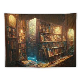 Kurtect Bookshelf Tapestry,Vintage Style Library Watercolor Art Theme Pattern Print Tapestries for Party Beach Picnic Blankets Tablecloths Living Room Wall Deocr, 30x40 in