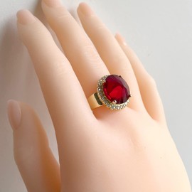 HAIXIAN Round Multi-Cut Red Ruby Stone Wide Band Ring,14K Yellow Gold Pyramid Shaped Healing Crystal Stone Ring,Wedding Engagement Gemstone Ring Jewelry for Women Her (Ring_A, 9)