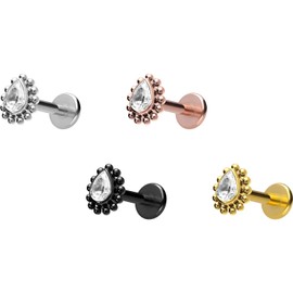PIERCINGLINE Titanium Labret with Internal Thread | Crystal Drops | Piercing Lip Nose Ear Helix | Choice of Colours and Sizes, Titanium
