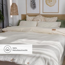DILIOS Natural Bed Linen 135 x 200 cm - 100% Cotton, Oeko-Tex, Breathable & Anti-Allergic, Unbleached & Natural White, with Coconut Buttons, 2-Piece - Duvet Cover + Pillowcase, 100% Raw Cotton