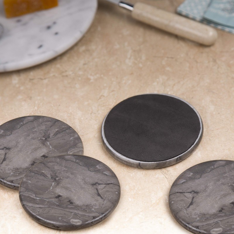 Creative Home Natural Charcoal Marble Set of 4 Pieces Round