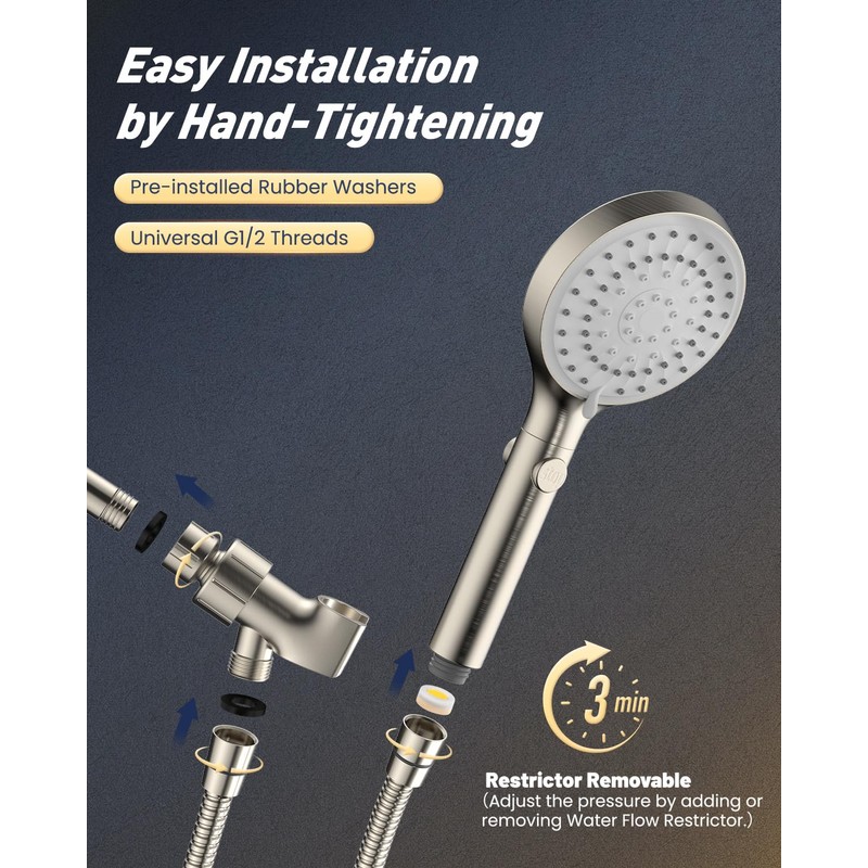 FASDUNT Shower Head with Handheld, High Pressure Handheld Shower Head