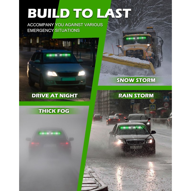 HLauto 604N Emergency Dash Strobe Lights: 2x16.8 inch Green White