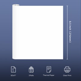 CoolJun Thermal Printer Paper US Letter Size 8.5''x11'', 3 Rolls, Multipurpose Thermal Paper for Thermal Printer
