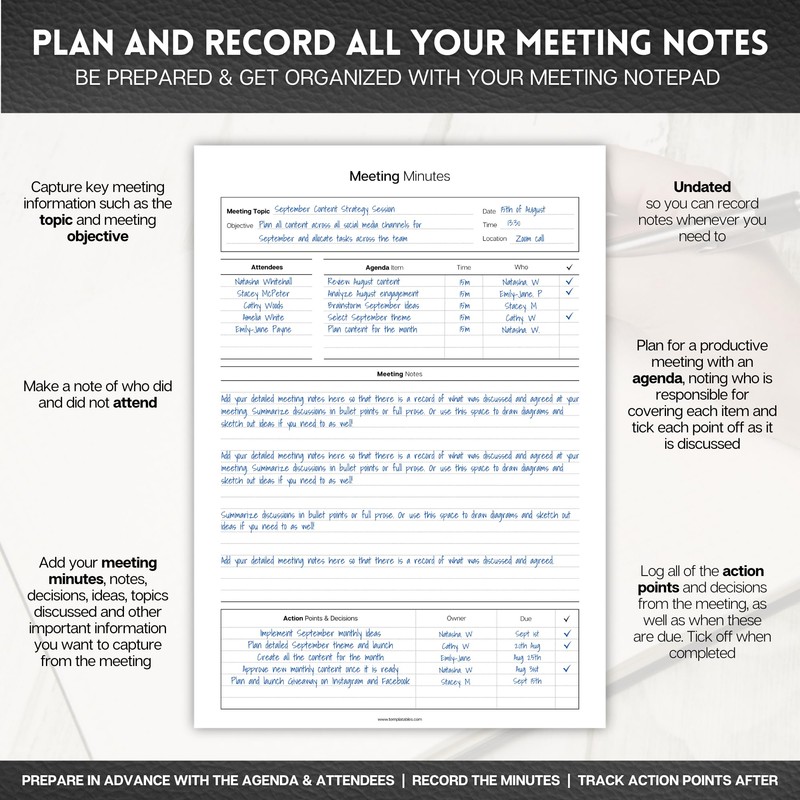 Meeting Minutes Note Taking Professional Notepad | Plan, Record and