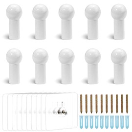 Realand 10Pcs Wood Wall Hooks, Natural Wooden Coat Hooks Wall Mounted, Rustic Decorative Hat Hooks Heavy Duty Wall Pegs for Hanging Bathroom Towel Clothes Bag Hanger, White