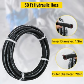 VEVOR Hydraulic Hose 50 Feet Rubber Hydraulic Hoses with 2 High-Tensile Steel Wire Braid, Inner Diameter 1/2 Inch, 5000 PSI Max, Bulk Hydraulic Hose -40 °F to 250 °F, Hydraulic Oil Flexible Hose