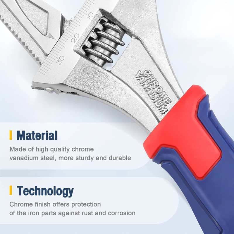 WORKPRO 2-in-1 Adjustable Wrench and Pipe Wrench, 42mm Wide Jaw,