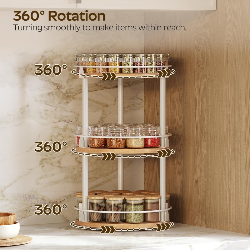 YATINEY 3-Tier Lazy Susan Organizer, Rotating Spice Rack, Spinning Organizer,