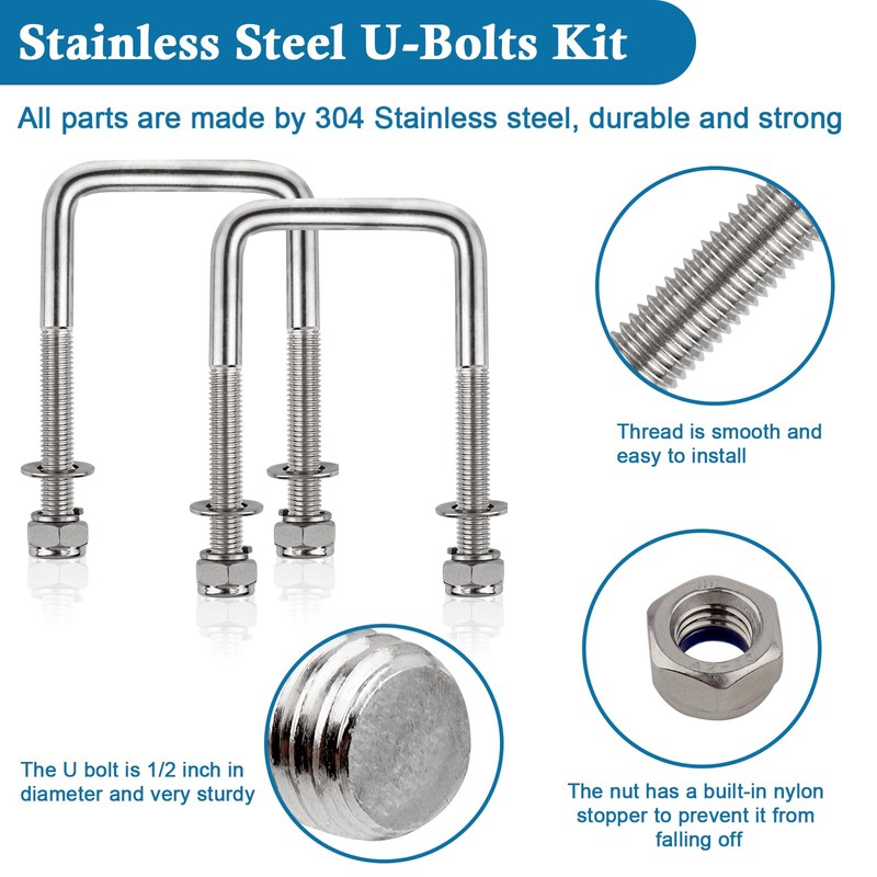 4 Set Stainless Steel Square U Bolt Kit for Boat