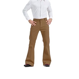 Men's Relaxed Vintage 60s 70s Bell Bottom Stretch Fit Classic Comfort Flared Flares Retro Leg Disco Denim Jeans Pants, Khaki, Medium