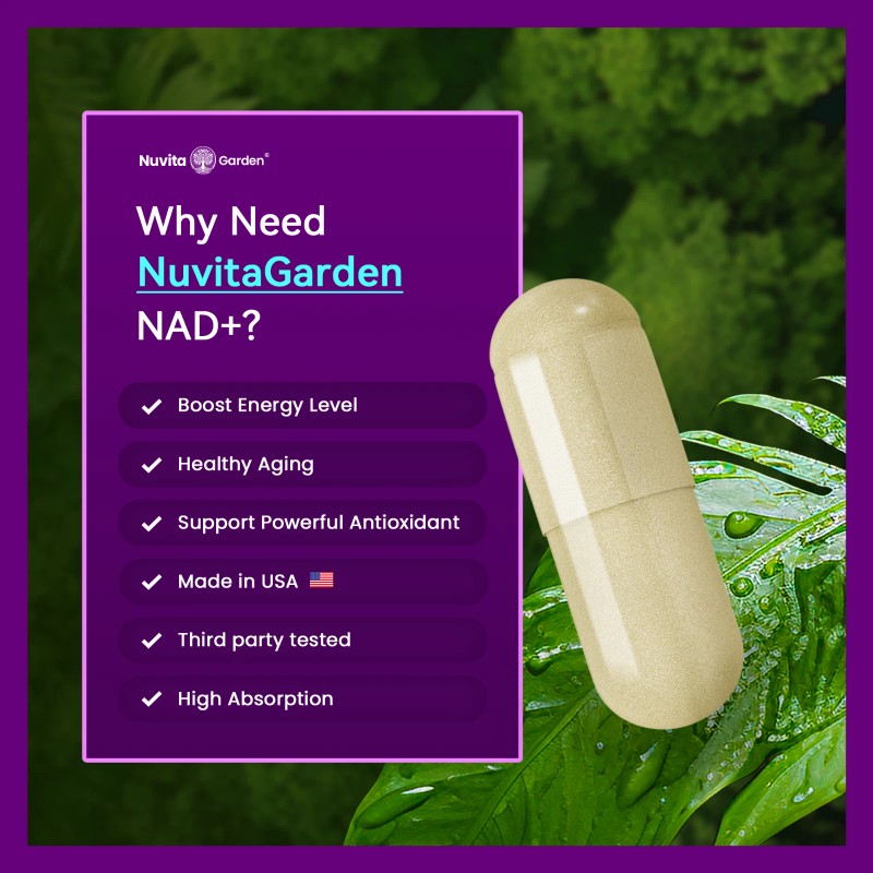 NuvitaGarden NAD+ 60 Capsules (Nicotinamide Adenine Dinucleotide)