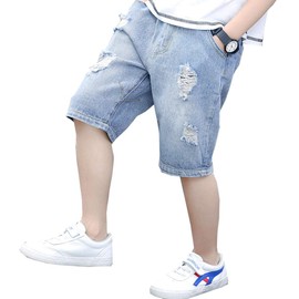 Children's Boys Summer Abrasions Shorts Jeans Shorts with Elastic Waistband, blue