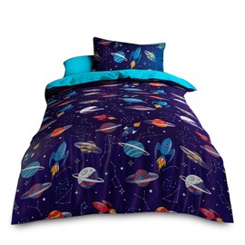 VELVETIO Premium Kids Duvet Cover Set with Pillowcase, Super Soft Microfiber Space Bedding Bedset, Breathable Girls & Boys Comforter Coverlet Single, Multi