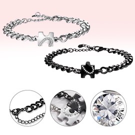 Sikweny Set of 2 Couple Bracelets, Adjustable Chain, Couple Bracelets, Puzzle Design, Partner Bracelets, Robust and Corrosion Resistant for Valentine's Day, Birthday Party, Wedding, Christmas