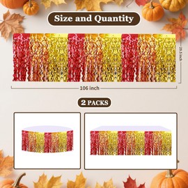 Thanksgiving Party Decorations, 2 Pack Orange Yellow Red Wavy Metallic Tinsel Foil Fringe Table Skirts for Rectangle and Round Table, Fall Baby Shower WeddingTable Decorations 29x108 Inch