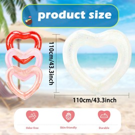 4 Pcs 47.3 Inch Inflatable Heart Shaped Pool Float Inflatable Heart Shaped Swimming Ring Pool Heart Shaped Tube for Adult Summer Beach Pool Bachelor Party (Clear White Set)