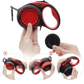 DOGNESS Retractable Leash Package - one Wireless Speaker for Retractable Leash, one LED Light, one Convenience Box, Good Gift Christmas, Holidays Parties (4M, Bright Red)