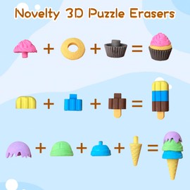 Kleeblatt Dessert Erasers for Kids Bulk 60PCS,Puzzle Assembled Mini Fun Desk Pets for Kids Classroom,Treasure Box Prizes,Party Favors for Kids Goodie Bags,Back To School Gifts for Ages over 3 Students
