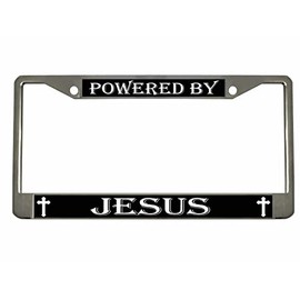 Powered by Jesus Religious Meditation License Plate Frame Car Tag Holder