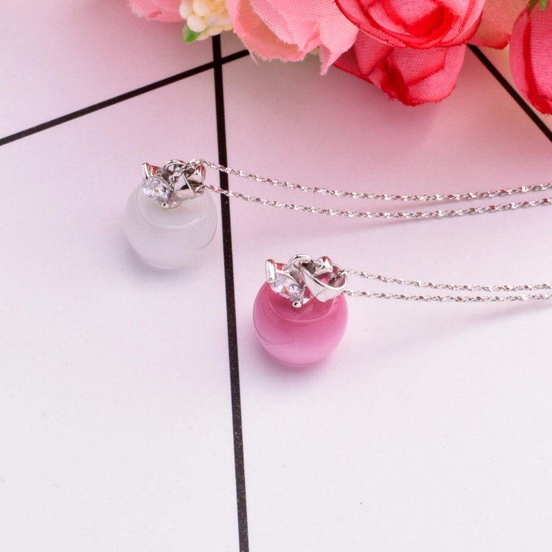 YTDYTD Cat Eye Stone Apple Pendant Necklace Pink White Gold