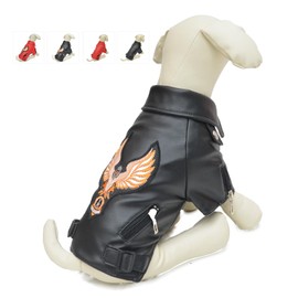 Lovelonglong Cool Dog Leather Jacket, Warm Coats Dogs Windproof Cold Weather Coats for Large Medium Small Dogs with Eagle Embroidery Black M