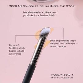 MOGILAN Concealer Brush Angled,Small Nose Contour Brush Premium Synthetic Bristles for Dark Circles Puffiness,Spots Blending with Under Eye Concealer,Cream,Powder Cosmetics Makeup Brush 370S