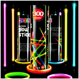 Play22 300 Pc 8” Ultra Bright Glow Sticks Bulk Party Pack - Halloween Glow in The Dark Party Favors - Glowsticks Party Supplies Pack Necklaces and Bracelets