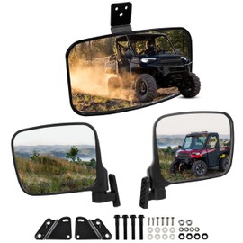 POKIAUTO UTV Side Mirrors Rear View Mirror Set for Polaris Ranger XP 1000/ Ranger 1000/Crew 2018-2025, Adjustable Rearview Mirrors Center Mirror for Polaris Ranger Accessories