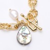 Freshwater Pearl/Abalone Shell Charms Toggle Bracelet, Chunky Oval Link Chain