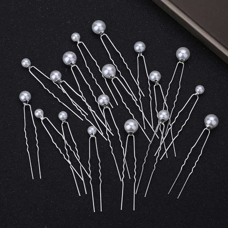 YFFSFDC U-Pin Hair Clips, Pearl (Silver, Set of 18)