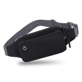 Canotagio Cangurera Deportiva de Viaje. Diseño Amplio para Pasaporte, Efectivo o Tarjetas. Hombre y Mujer. Riñonera Deportiva Compatible con Audifonos. Fanny Pack/Running Belt/Travel Pouch (Negro)
