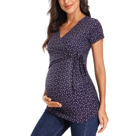 Glampunch Women's Maternity Shirts Short & Long Sleeve Tie Front Wrap Maternity Tops