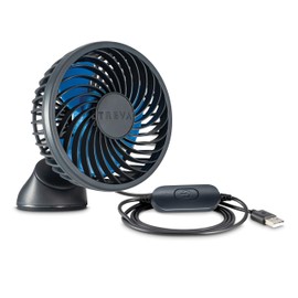 Treva 3.5 Inch USB Powered Fan with Suction Cup, 3 Speed Attachable Fan with Rotating Head for Car, Camping, Travel, Bedroom, Multi-Directional Rotating and Adjustable Head (Black)