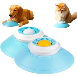 Genérico Dog & Cat Lick Toy for Liquid Foods - Juguete de Lamer Lento con Bola Rodante, Base Antideslizante y Ventosa para Alimentos Húmedos, para Perros y Gatos (Blanco + Amarillo)