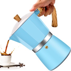 Vaolvpant 6 Cup Aluminum Moka Pot Blue Classic Stovetop Espresso Coffee Maker 300ml 10oz Coffeemaker Percolator Mocha Express Classic Cafe Maker for Italian and Cuban Café Brewing