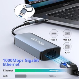 USB C to Ethernet Adapter, USB 3.0 to RJ45 Gigabit Ethernet LAN 1000 Mbps Network Adapter, Ethernet to USB Type-C 10/100/1000Mbps Network Adapter for Windows XP/MacBook/Linux/Vista etc