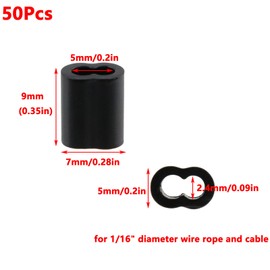 Antrader Aluminum Crimping Loop Sleeve,1/8" Cable Crimps Wire Ferrules for Crimping Wire Rope Cable,50Pcs,Black (M3)