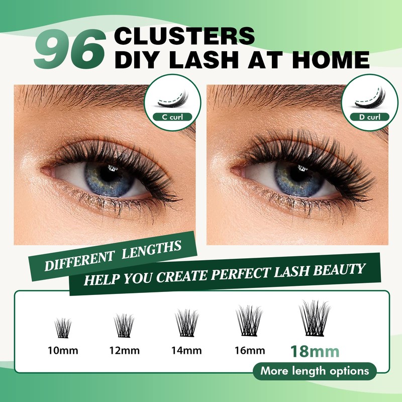 Lash Clusters 96pcs Individual Lashes Y08 D Curl 14mm Cluster
