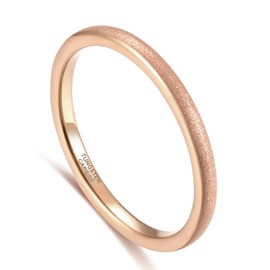 Greenpod 2mm Thin Rose Gold Tungsten Ring for Women Dome Sandblasted Stackable Wedding Bands Comfort fit Size 4.5