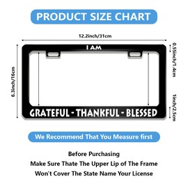 I Am Grateful Thankful Blessed License Plate Frame Stainless Steels Funny Black Car Tag Holder Frames with 2 Holes and Screws 12 x 6 Inch Decoration for US Vehicles Standard for Women Men