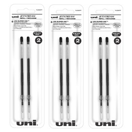 Uniball Jetstream Ballpoint Pen Refills, 1.0mm Bold Point, Black Ink, 6 Refills